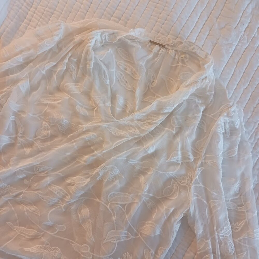 White Leaf Lace Silk Ruffled Blouse w/ Camisole Womens Large Summer Elie Tahari - Picture 3 of 5